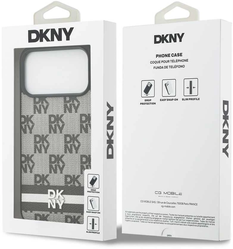 DKNY PU Leather Checkered Pattern and Stripe dėklas skirtas Apple iPhone 17 Pro Max juodos spalvos