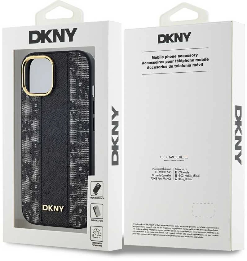 DKNY DKHMP15SPCPVSLK Apple iPhone 15 14 13 6.1″ juodos spalvos kietas dėklas Leather Checkered Mono Pattern MagSafe