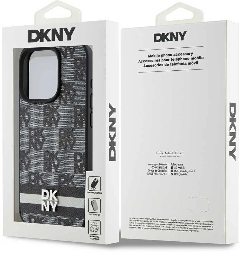 Apple iPhone 14 Pro Max DKNY odinis dėklas Checkered Mono Pattern & Printed Stripes (DKHCP14XPCPTSSK) juodos spalvos