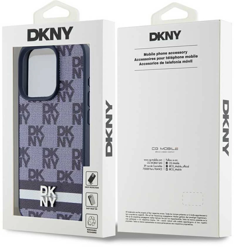 DKNY PU Leather Checkered Pattern and Stripe dėklas telefonui Apple iPhone 15 Pro Max mėlynos spalvos