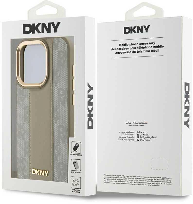 DKNY PU Leather Checkered Pattern Magsafe dėklas telefonui Apple iPhone 15 Pro Max rusvai gelsvas