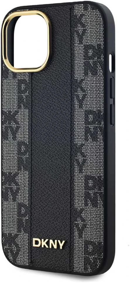 DKNY DKHMP15SPCPVSLK Apple iPhone 15 14 13 6.1″ juodos spalvos kietas dėklas Leather Checkered Mono Pattern MagSafe