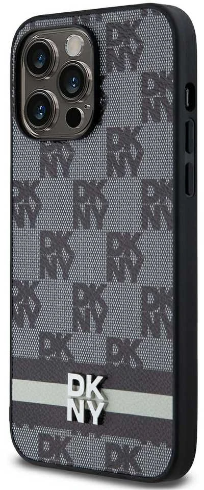 Apple iPhone 15 Pro Max DKNY dėklas odinis Checkered Mono Pattern & Printed Stripes (DKHCP15XPCPTSSK) juodos spalvos