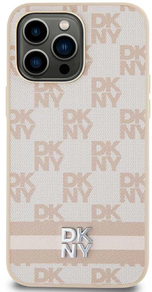 Apple iPhone 15 Pro Max DKNY dėklas odinis Checkered Mono Pattern & Printed Stripes (DKHCP15XPCPTSSP) rožinės spalvos