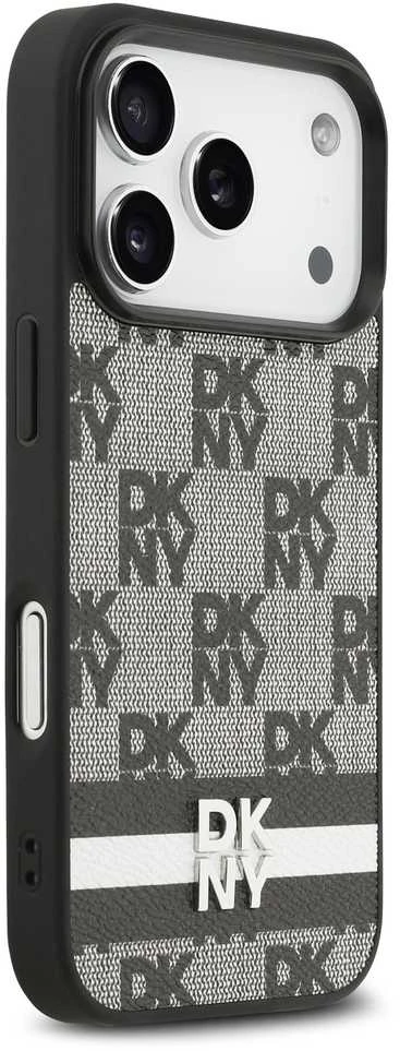 DKNY PU Leather Checkered Pattern and Stripe dėklas skirtas Apple iPhone 17 Pro juodos spalvos