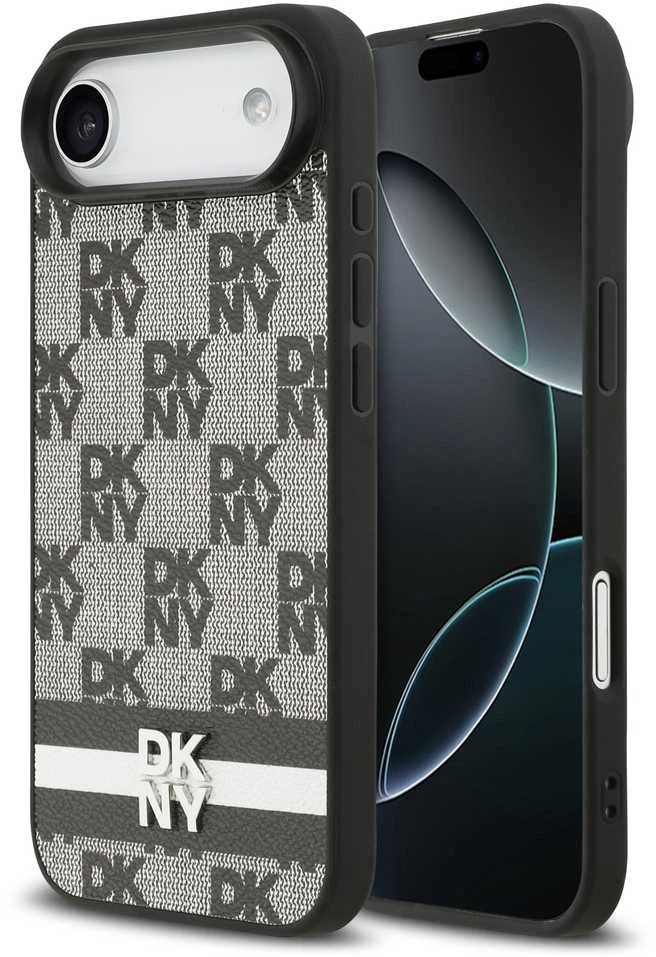 DKNY PU Leather Checkered Pattern and Stripe dėklas skirtas Apple iPhone Air juodos spalvos