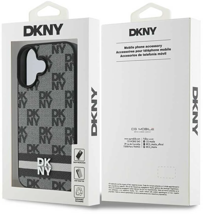 Apple iPhone 16 DKNY Checkered Pattern & Printed Stripes (DKHCP16SPCPTSSK) dėklas telefonui juodos spalvos