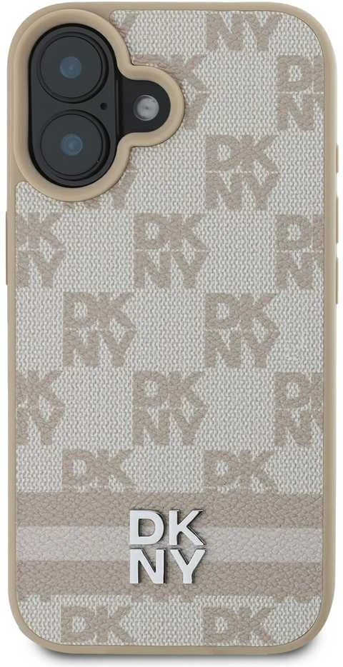 Apple iPhone 16 DKNY Checkered Pattern & Printed Stripes (DKHCP16SPCPTSSP) dėklas telefonui rožinės spalvos