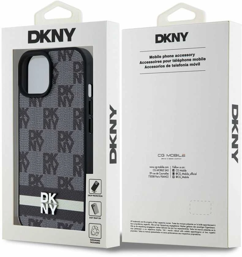 Apple iPhone 13 / 14 / 15 DKNY odinis dėklas Checkered Mono Pattern & Printed Stripes (DKHCP15SPCPTSSK) juodos spalvos