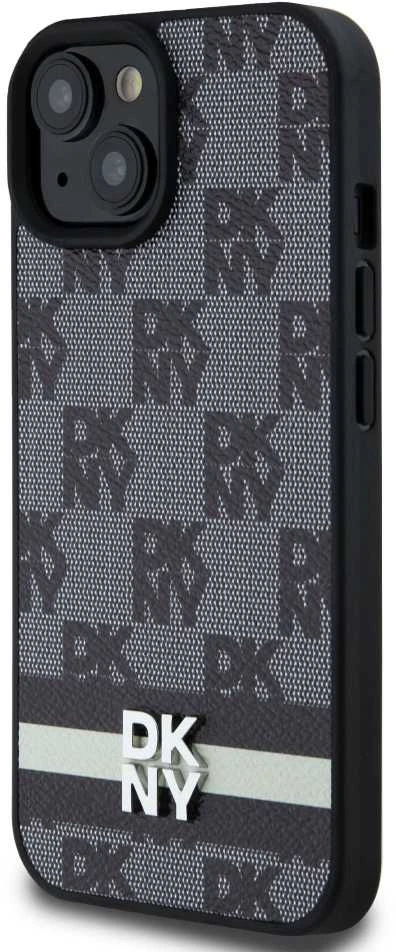 Apple iPhone 13 / 14 / 15 DKNY odinis dėklas Checkered Mono Pattern & Printed Stripes (DKHCP15SPCPTSSK) juodos spalvos