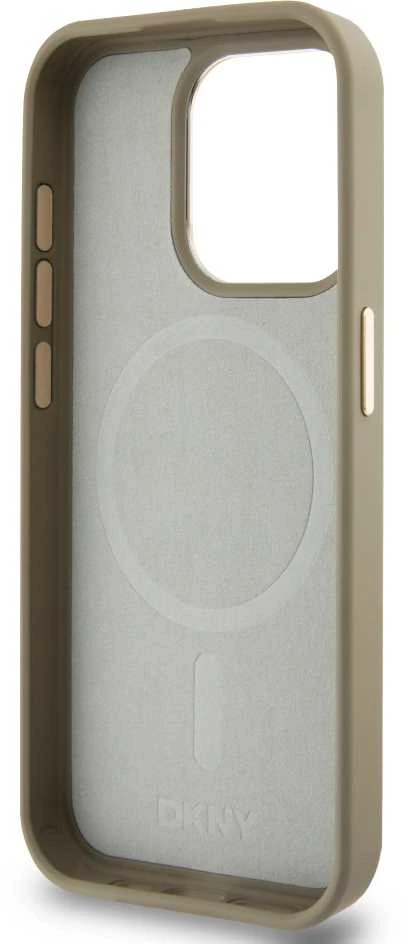 DKNY PU Leather Checkered Pattern Magsafe dėklas telefonui Apple iPhone 15 Pro Max rusvai gelsvas