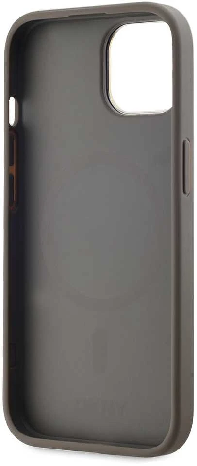 DKNY PU Leather Checkered Pattern Magsafe dėklas telefonui Apple iPhone 15 rusvai gelsvas