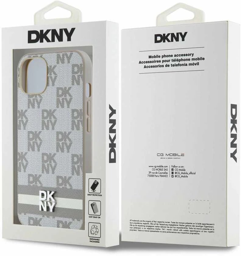 DKNY PU odinis languotas raštas ir dryžuotas dėklas Apple iPhone 13 rusvai gelsvas