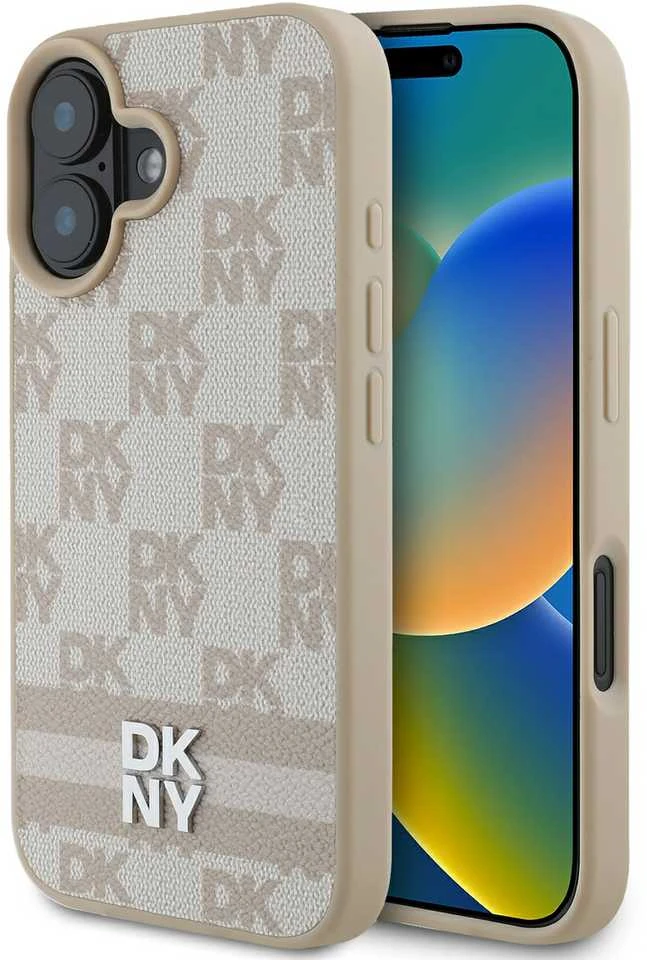 Apple iPhone 16 DKNY Checkered Pattern & Printed Stripes (DKHCP16SPCPTSSP) dėklas telefonui rožinės spalvos
