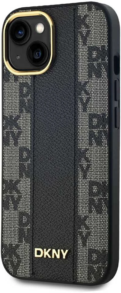 DKNY DKHMP15SPCPVSLK Apple iPhone 15 14 13 6.1″ juodos spalvos kietas dėklas Leather Checkered Mono Pattern MagSafe