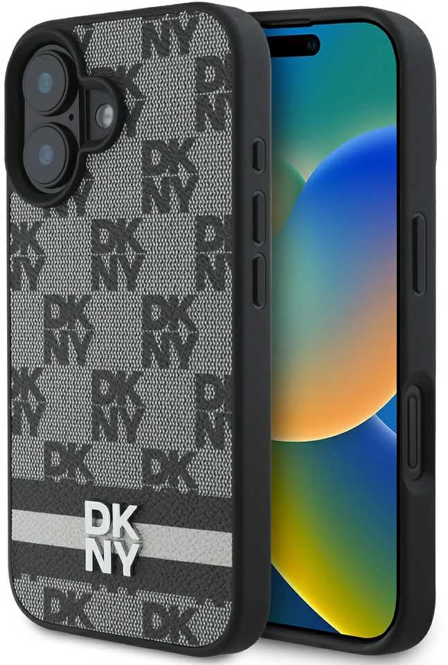 Apple iPhone 16 DKNY Checkered Pattern & Printed Stripes (DKHCP16SPCPTSSK) dėklas telefonui juodos spalvos