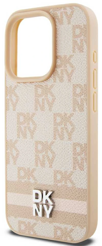 Apple iPhone 15 Pro Max DKNY dėklas odinis Checkered Mono Pattern & Printed Stripes (DKHCP15XPCPTSSP) rožinės spalvos