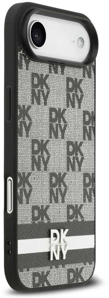 DKNY PU Leather Checkered Pattern and Stripe dėklas skirtas Apple iPhone Air juodos spalvos