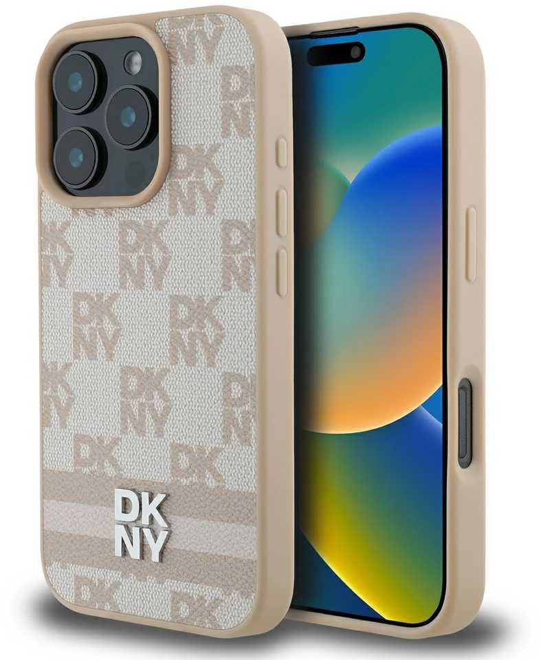Apple iPhone 16 Pro DKNY Checkered Pattern & Printed Stripes (DKHCP16LPCPTSSP) dėklas telefonui rožinės spalvos