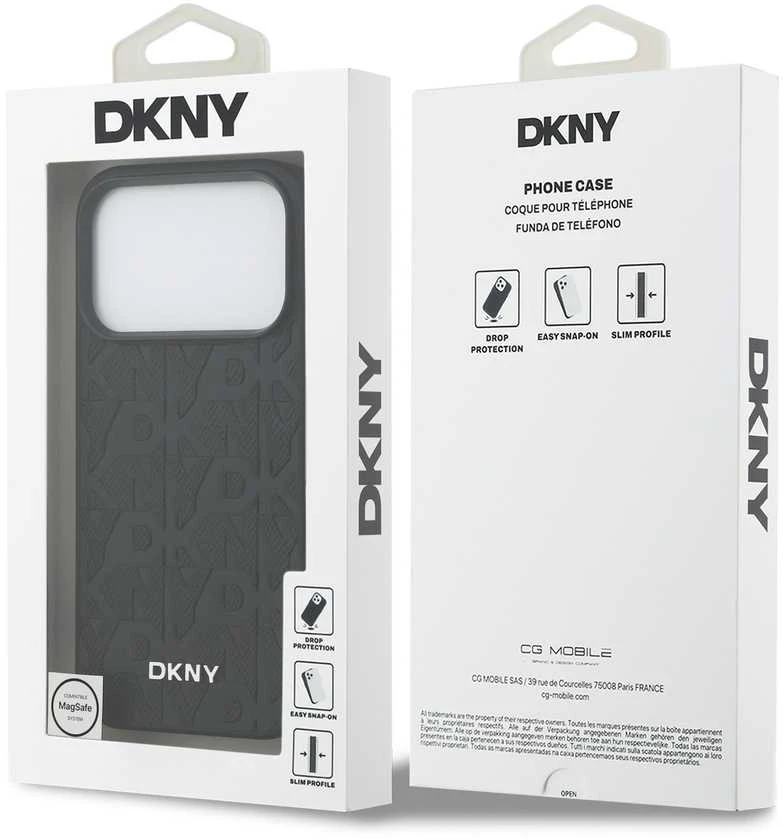 DKNY PU Leather Grid Pattern Magsafe dėklas skirtas Apple iPhone 17 Pro juodos spalvos