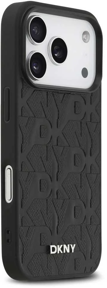 DKNY PU Leather Grid Pattern Magsafe dėklas skirtas Apple iPhone 17 Pro juodos spalvos