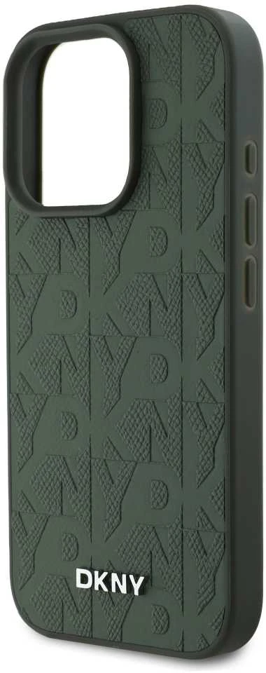DKNY PU Leather Grid Pattern Magsafe Apple iPhone 16 Pro dėklas telefonui žalios spalvos