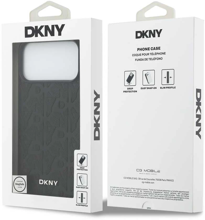 DKNY PU Leather Grid Pattern Magsafe dėklas skirtas Apple iPhone 17 Pro Max juodos spalvos