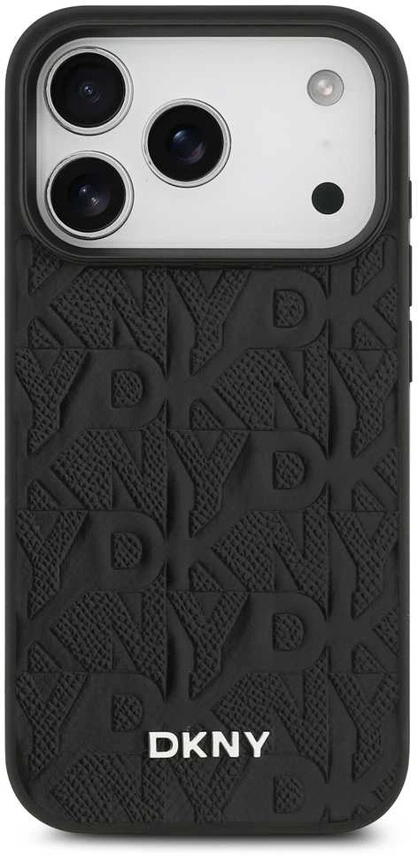 DKNY PU Leather Grid Pattern Magsafe dėklas skirtas Apple iPhone 17 Pro juodos spalvos