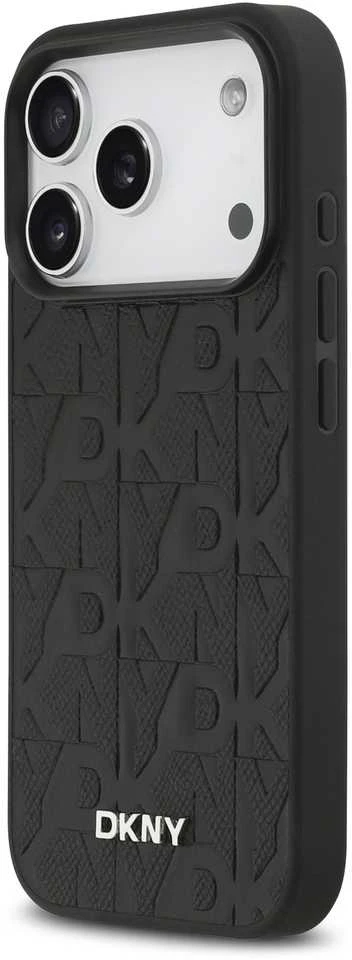 DKNY PU Leather Grid Pattern Magsafe dėklas skirtas Apple iPhone 17 Pro juodos spalvos