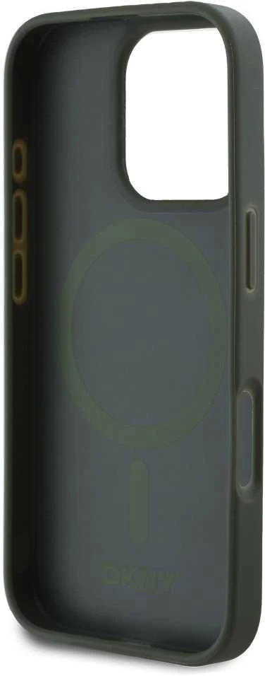 DKNY PU Leather Grid Pattern Magsafe Apple iPhone 16 Pro dėklas telefonui žalios spalvos
