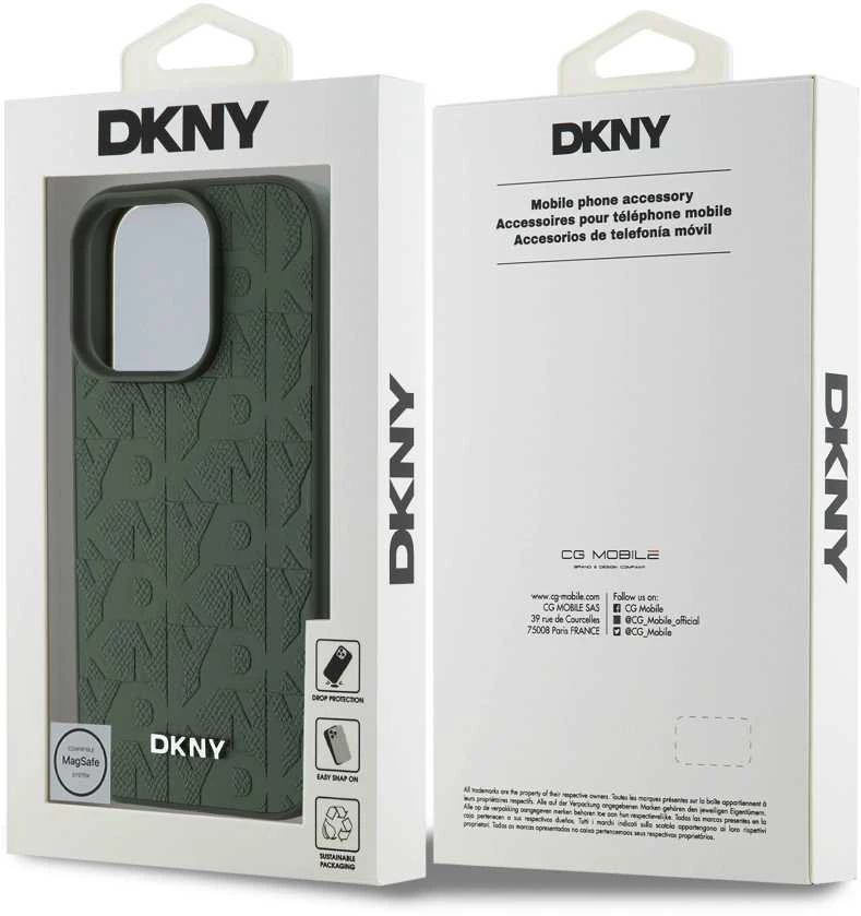 DKNY PU Leather Grid Pattern Magsafe Apple iPhone 16 Pro dėklas telefonui žalios spalvos