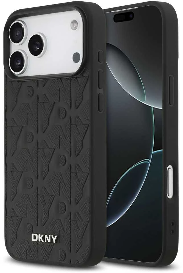 DKNY PU Leather Grid Pattern Magsafe dėklas skirtas Apple iPhone 17 Pro Max juodos spalvos