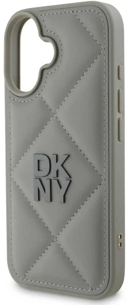 DKNY PU Leather Quilted Stack Logo Apple iPhone 16 Plus dėklas telefonui pilkos spalvos