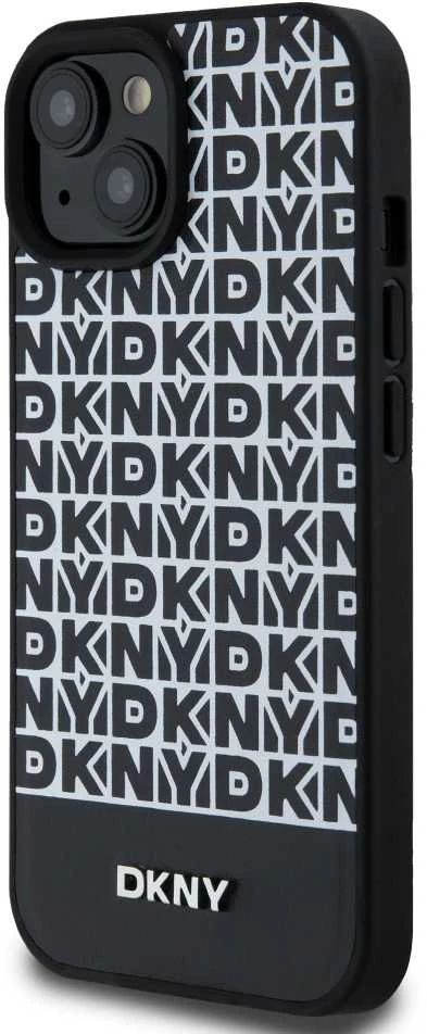 Apple iPhone 13 / 14 / 15 DKNY odinis dėklas Printed Pattern Metal Logo MagSafe (DKHMP15SPSOSPK) juodos spalvos