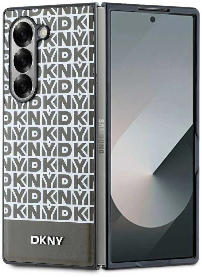 DKNY PU Leather Repeat Pattern Bottom Stripe MagSafe Samsung Galaxy Z Fold6 dėklas telefonui rudos spalvos