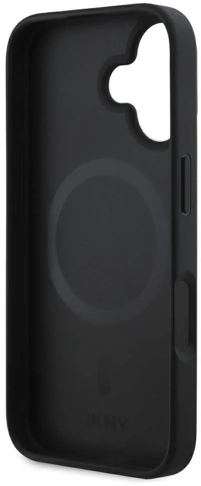 DKNY PU Leather Repeat Pattern Bottom Stripe MagSafe Apple iPhone 16 Plus dėklas telefonui juodos spalvos