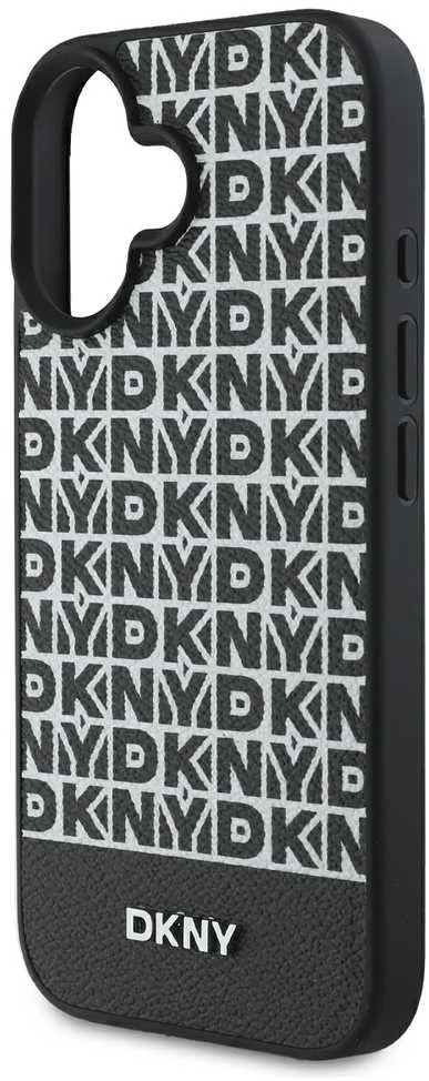 DKNY PU Leather Repeat Pattern Bottom Stripe MagSafe Apple iPhone 16 Plus dėklas telefonui juodos spalvos