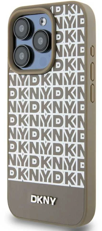 Apple iPhone 15 Pro Max DKNY odinis dėklas Printed Pattern Metal Logo MagSafe (DKHMP15XPSOSPW) rudos spalvos
