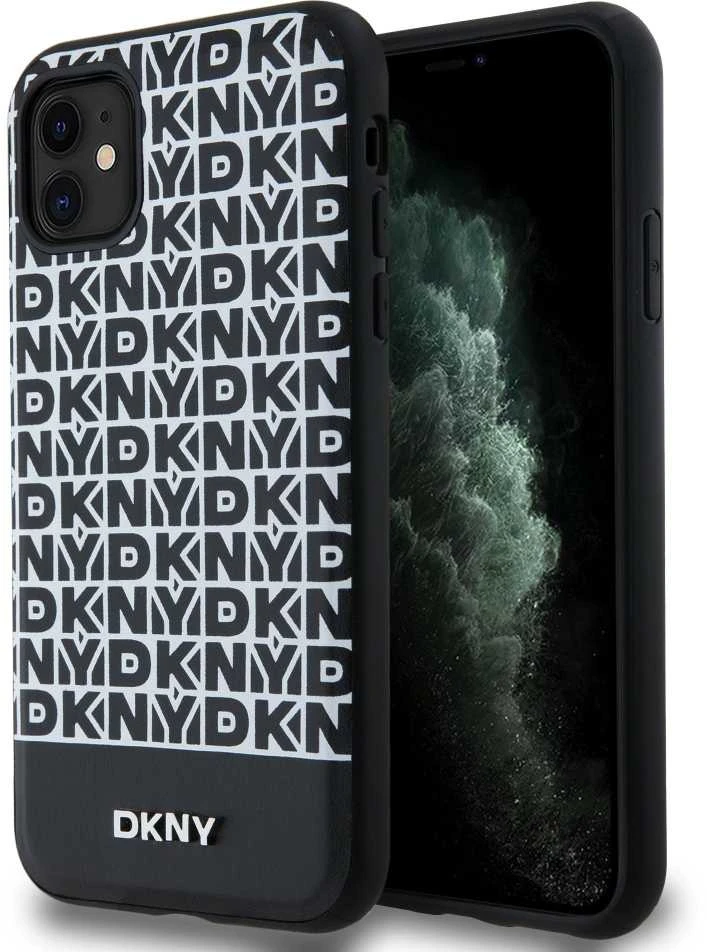 DKNY PU Leather Repeat Pattern Bottom Stripe MagSafe dėklas telefonui Apple iPhone 11 juodos spalvos