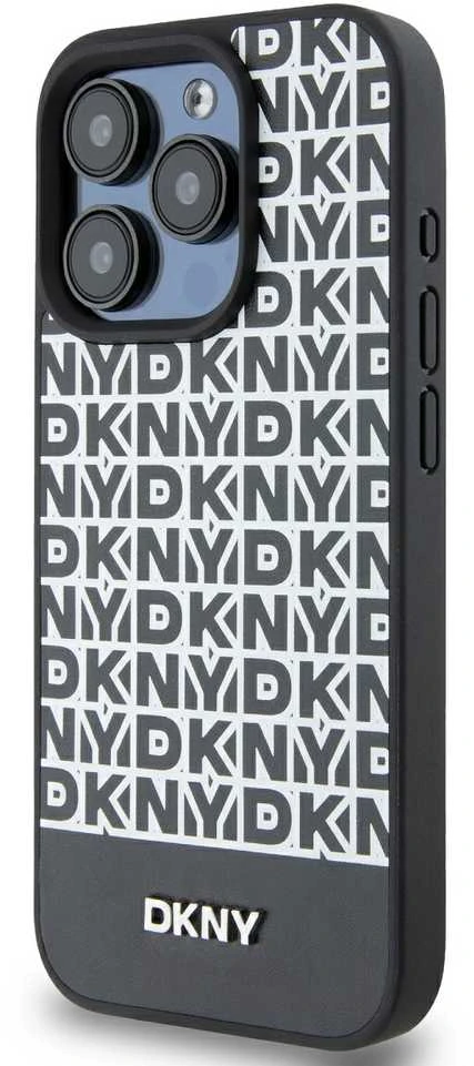 Apple iPhone 15 Pro DKNY odinis dėklas Printed Pattern Metal Logo MagSafe (DKHMP15LPSOSPK) juodos spalvos