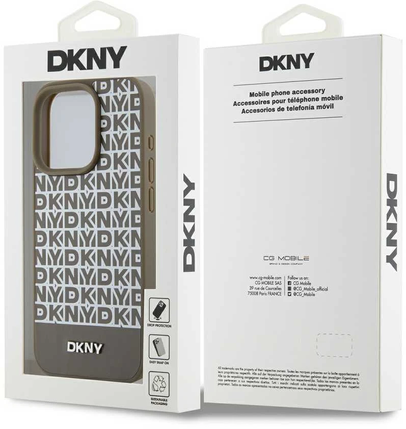 Apple iPhone 15 Pro DKNY odinis dėklas Printed Pattern Metal Logo MagSafe (DKHMP15LPSOSPW) rudos spalvos