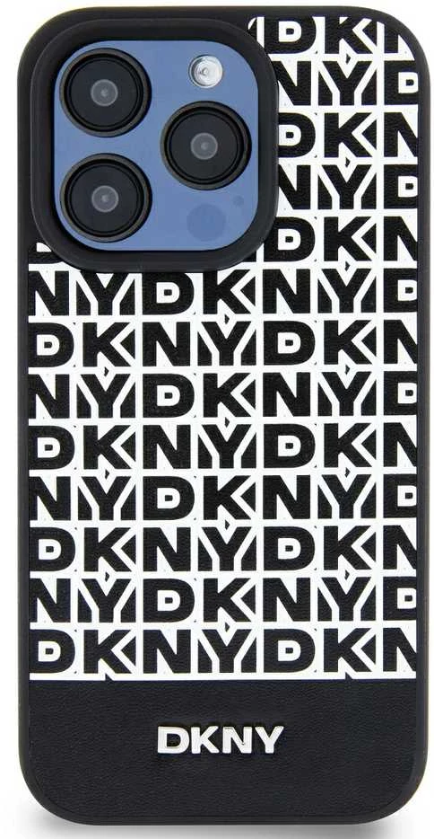 Apple iPhone 15 Pro DKNY odinis dėklas Printed Pattern Metal Logo MagSafe (DKHMP15LPSOSPK) juodos spalvos