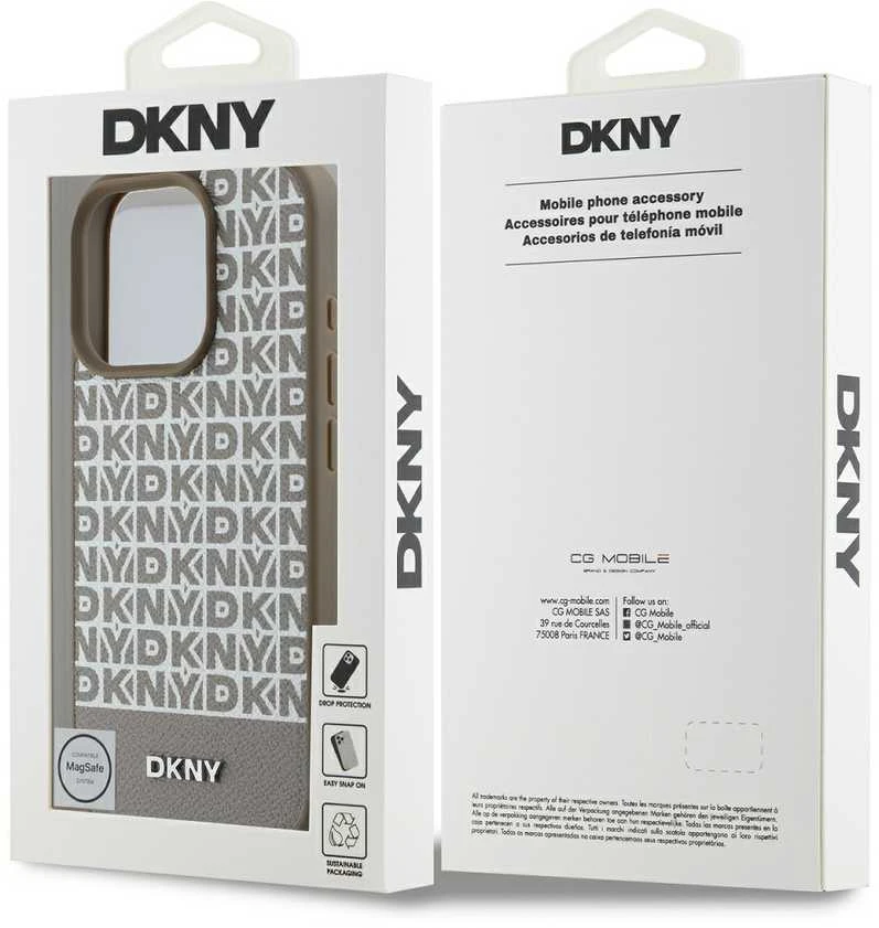 Dėklas DKNY PU odos kartotinio rašto apatinė juostelė MagSafe Apple iPhone 16 Pro Brown