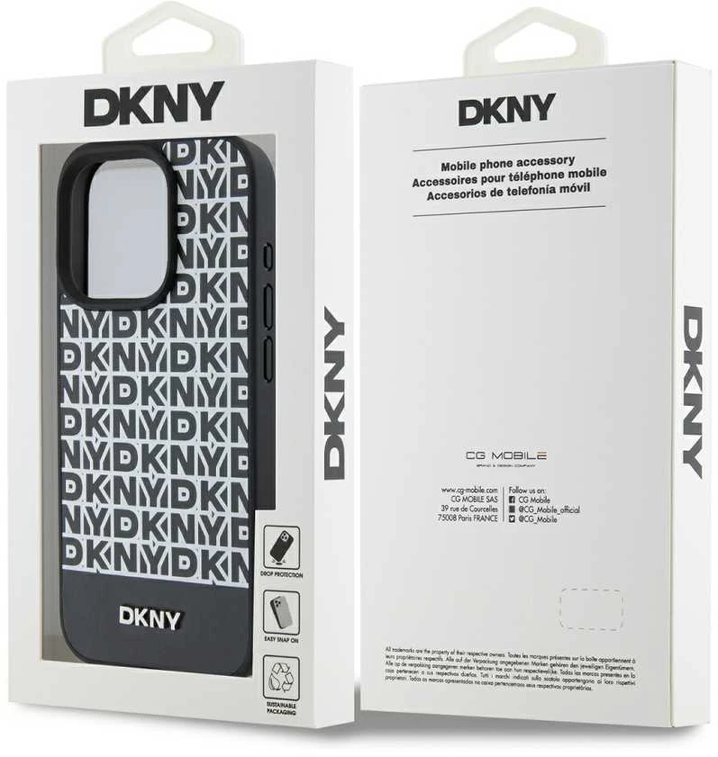 DKNY PU Leather Repeat Pattern Bottom Stripe MagSafe dėklas telefonui Apple iPhone 14 Pro Max juodos spalvos