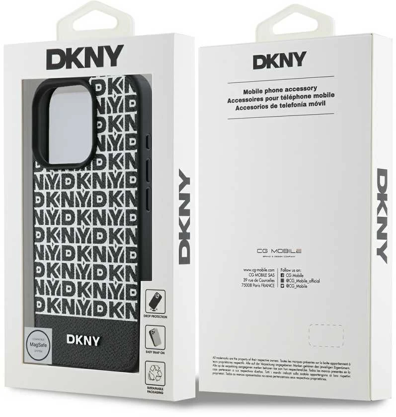 DKNY PU Leather Repeat Pattern Bottom Stripe MagSafe Apple iPhone 16 Pro dėklas telefonui juodos spalvos