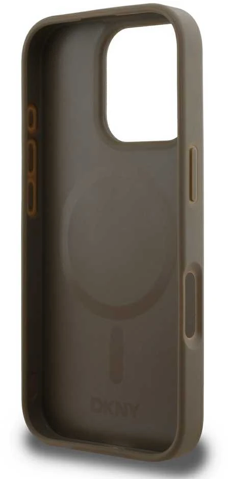 Dėklas DKNY PU odos kartotinio rašto apatinė juostelė MagSafe Apple iPhone 16 Pro Brown