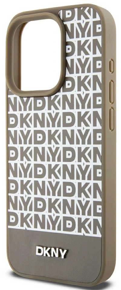 Apple iPhone 15 Pro Max DKNY odinis dėklas Printed Pattern Metal Logo MagSafe (DKHMP15XPSOSPW) rudos spalvos