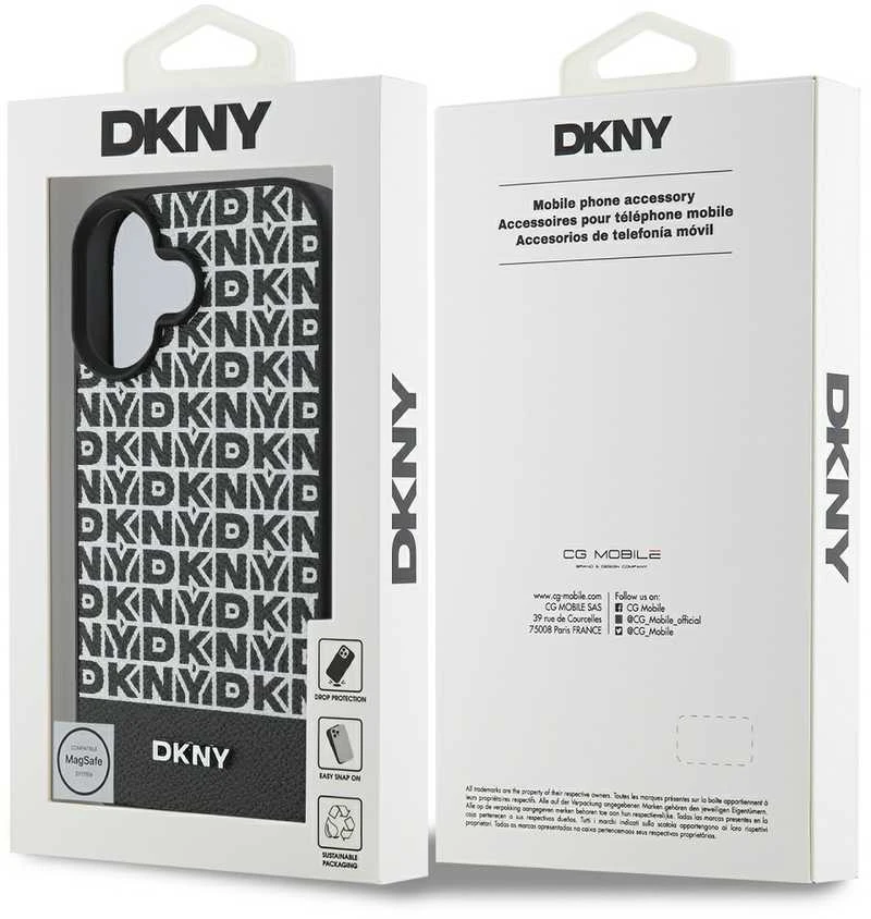 DKNY PU Leather Repeat Pattern Bottom Stripe MagSafe Apple iPhone 16 Plus dėklas telefonui juodos spalvos