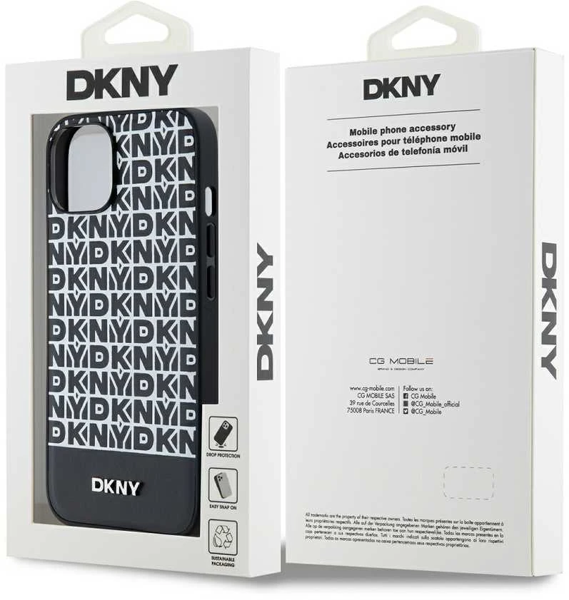 DKNY PU Leather Repeat Pattern Bottom Stripe MagSafe dėklas telefonui Apple iPhone 14 juodos spalvos