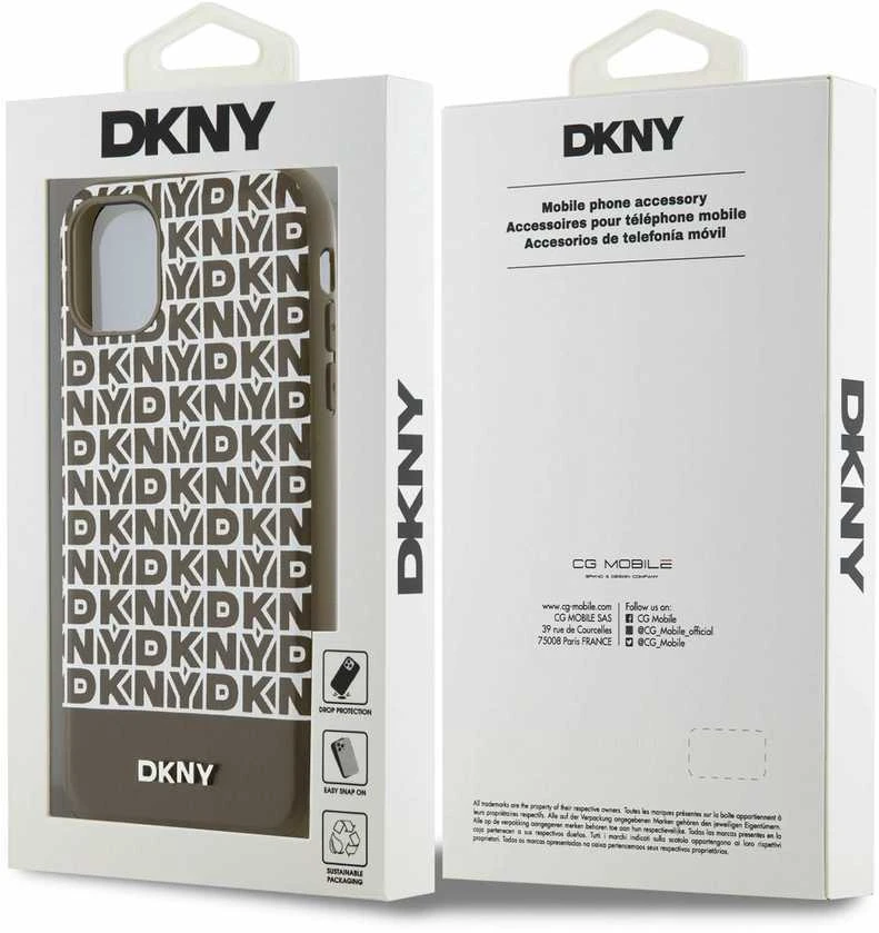DKNY PU Leather Repeat Pattern Bottom Stripe MagSafe dėklas telefonui Apple iPhone 11 rudos spalvos